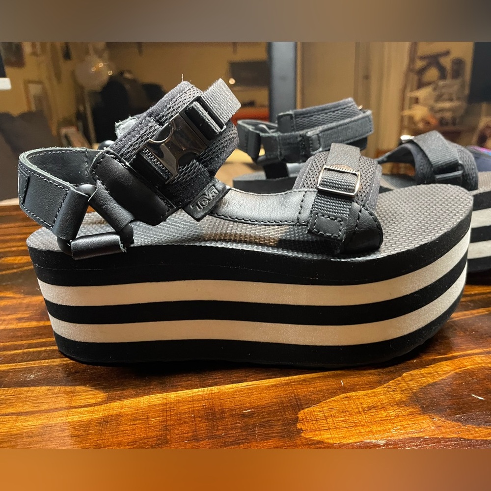 Teva X-Girl Black and White Flatform Platform Sandals